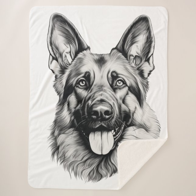 Manta Sherpa German Shepherd Drawing Portrait Sherpa Blanket (Anverso)