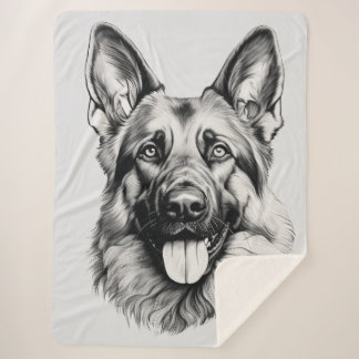 Manta Sherpa German Shepherd Drawing Portrait Sherpa Blanket