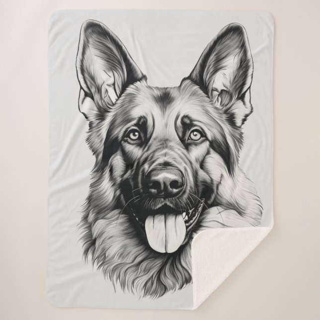 Manta Sherpa German Shepherd Drawing Portrait Sherpa Blanket (Anverso)