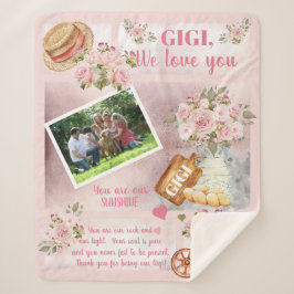 Manta Sherpa Gigi We Love You Photo Pink Floral | Texto del gui