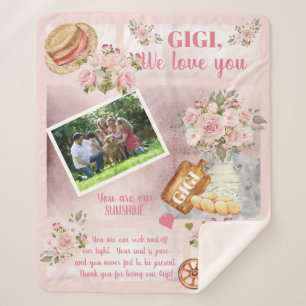 Manta Sherpa Gigi We Love You Photo Pink Floral   Texto del gui