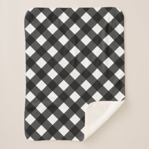 Manta Sherpa Gingham blanco y negro
