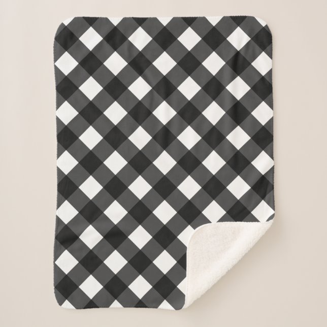 Manta Sherpa Gingham en blanco y negro (Anverso)