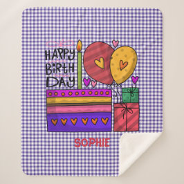 Manta Sherpa Gingham Purple & Red Birday