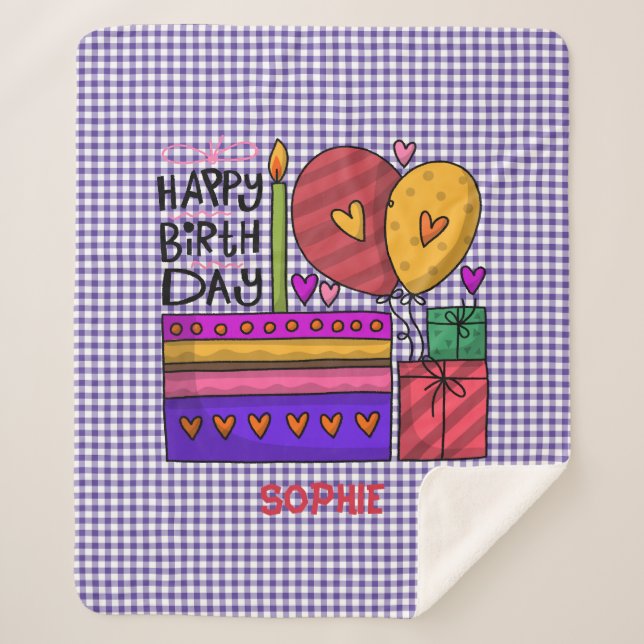 Manta Sherpa Gingham Purple & Red Birday (Anverso)