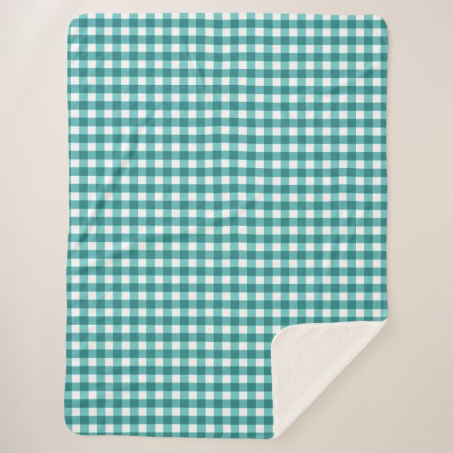 Manta Sherpa gingham verde azulada (Anverso)
