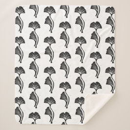 Manta Sherpa Gingko Leaf Lino Print Sherpa Blanket