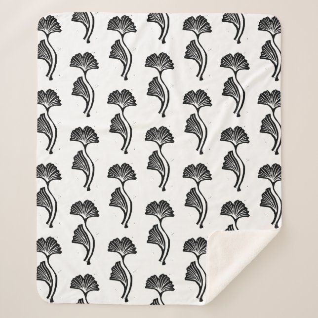 Manta Sherpa Gingko Leaf Lino Print Sherpa Blanket (Anverso)