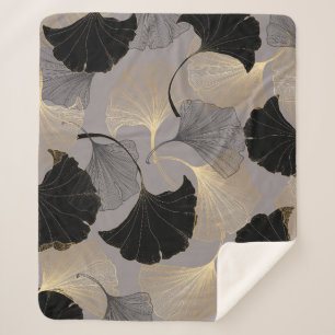 Manta Sherpa Ginkgo de oro elegante, fondo vintage.