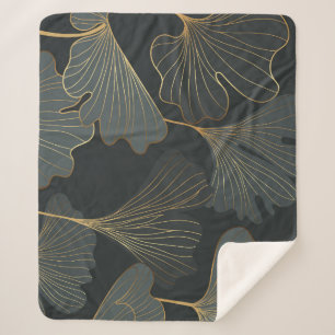 Manta Sherpa Ginkgo dorado: Deco floral de lujo.