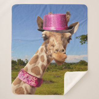 Manta Sherpa Giraffe en gorra rosa brillante