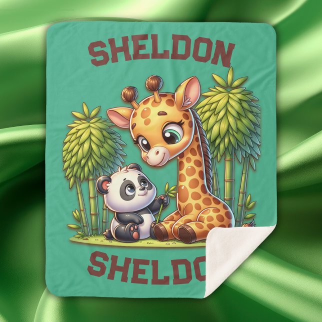 Manta Sherpa Giraffe y Panda Monogramed Name | (Subido por el creador)