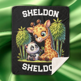 Manta Sherpa Giraffe y Panda Monogramed Name |