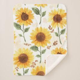 Manta Sherpa Girasoles Amarillos Acuarela Floral Caprichoso