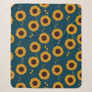Manta Sherpa Girasoles Amarillos Art Nouveau Retro Floral Rayas
