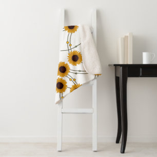 Manta Sherpa Girasoles amarillos florales retro al azar Art Nou