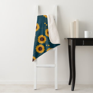 Manta Sherpa Girasoles retro florales amarillos al azar Art Nou