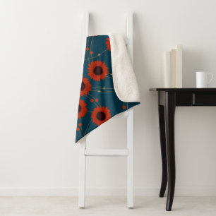Manta Sherpa Girasoles rojos florales retro al azar Art Nouveau