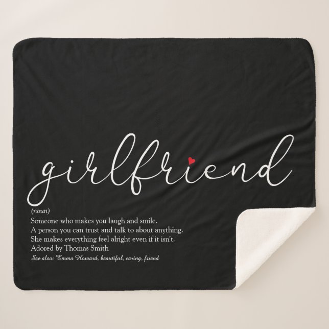 Manta Sherpa Girlfriend Definition Love Heart Elegant Script (Anverso (horizontal))