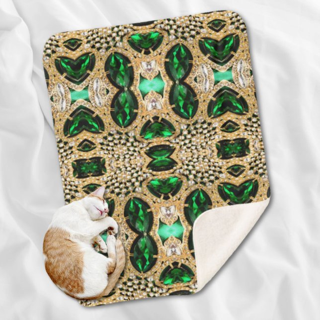 Manta Sherpa girly chic fashion art deco gold emerald green  (girly chic fashion art deco gold emerald green sherpa blanket)