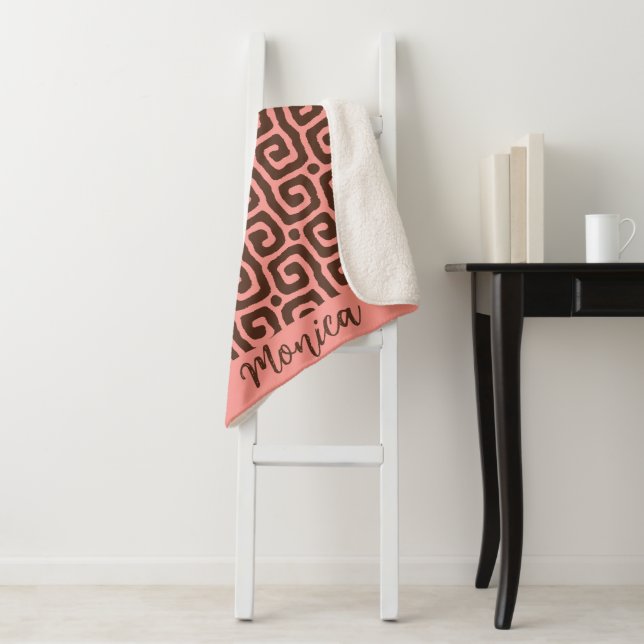 Manta Sherpa Girly pink &brown Abstract  monogram name pattern (In situ)