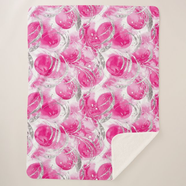 Manta Sherpa Glam de plata rosada Resumen Círculos (Anverso)