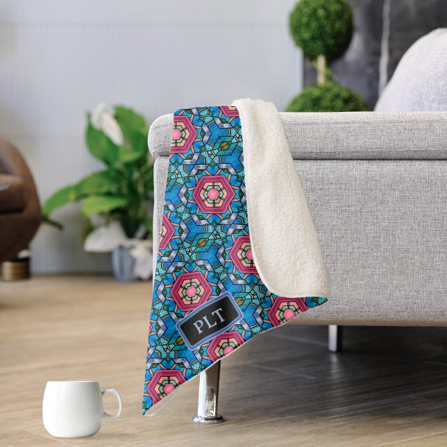 Manta Sherpa Glass azul con rosa - Art Deco - Añadir iniciales  (Subido por el creador)