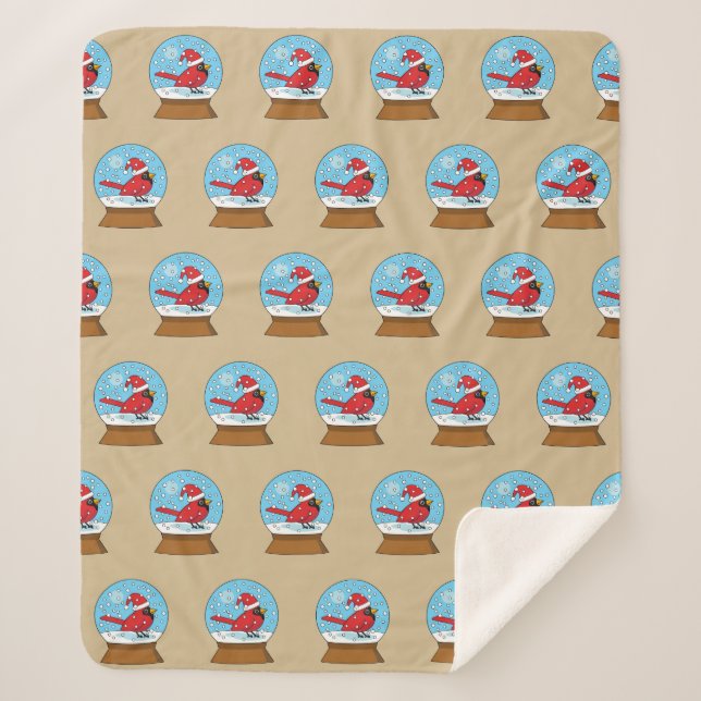 Manta Sherpa Globe de nieve con cardenal rojo curado (Anverso)
