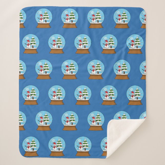 Manta Sherpa Globe de nieve con patrón de árbol de nieve y pino (Anverso)