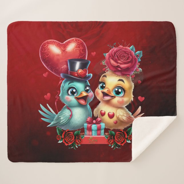 Manta Sherpa Globo cardíaco y magia Rosa: un romance de plumas, (Anverso (horizontal))