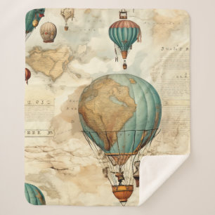 Manta Sherpa Globo de aire caliente de época en un paisaje sere