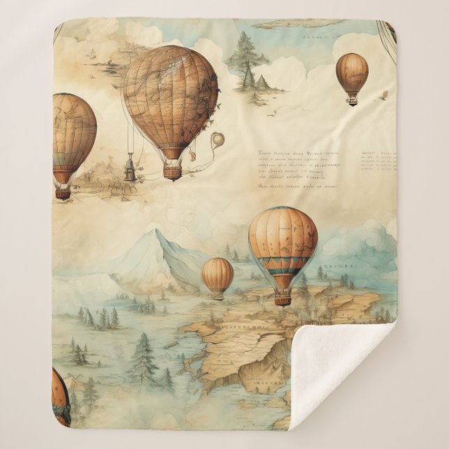 Manta Sherpa Globo de aire caliente de época en un paisaje sere (Anverso)