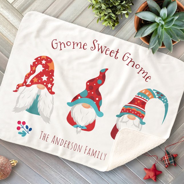 Manta Sherpa Gnome Sweet Gnome Cute simple vacaciones Elf Moder (Subido por el creador)