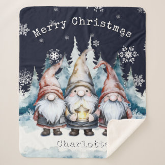 Manta Sherpa Gnomos de Navidad en Acuarela Personalizados