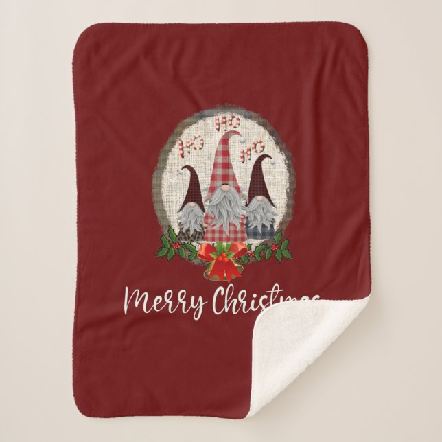 Manta Sherpa Gnomos Navideños Rojos Elfos Modernos  (Anverso)