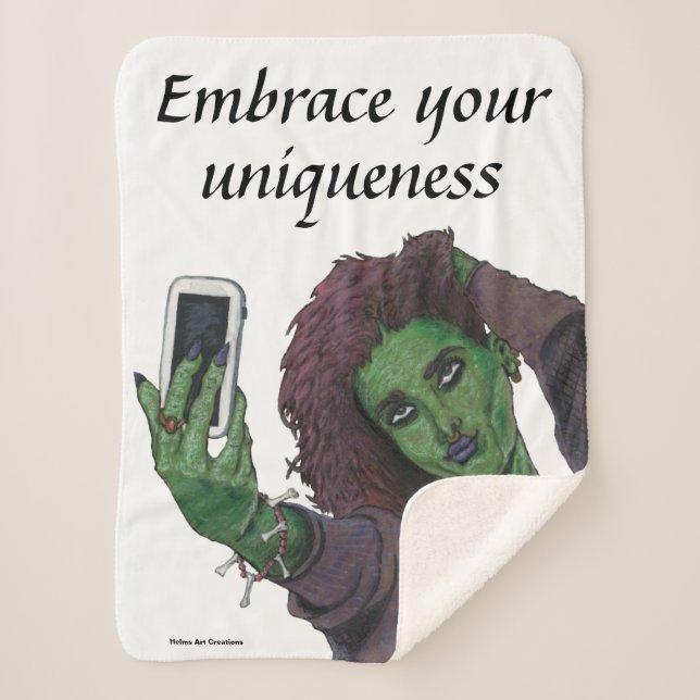 Manta Sherpa Goblin Chica Celda Selfie Fantasy Art Sherpa Blank (Anverso)