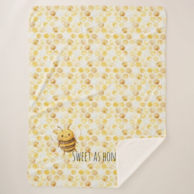Manta Sherpa Gold Yellow Honeycomb Sweet Cute Honey Bee (Anverso)
