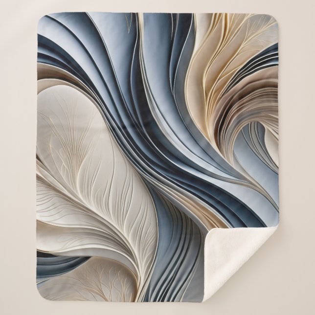 Manta Sherpa Golden Air - Azul Suave y Dorado Fluyendo Abstract (Anverso)