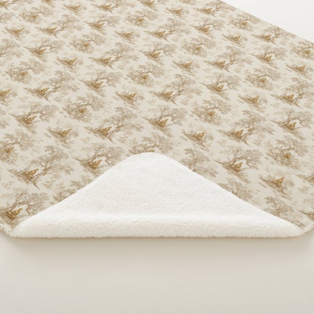 Manta Sherpa Golden Buddha Toile de Jouy Classic Pattern (3/4)