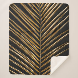 Manta Sherpa Golden Date Palm Leaf: Minimalista negro