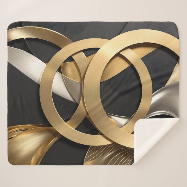 Manta Sherpa Golden Rings Resumen Arte - Diseño de lujo moderno (Anverso (horizontal))