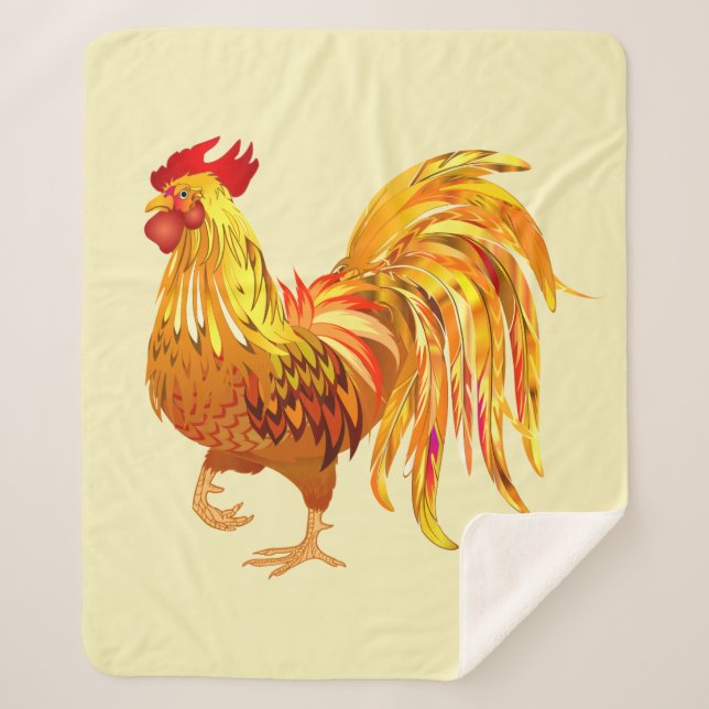 Manta Sherpa Golden Rooster Chicken Farm Animal Bird Art (Anverso)