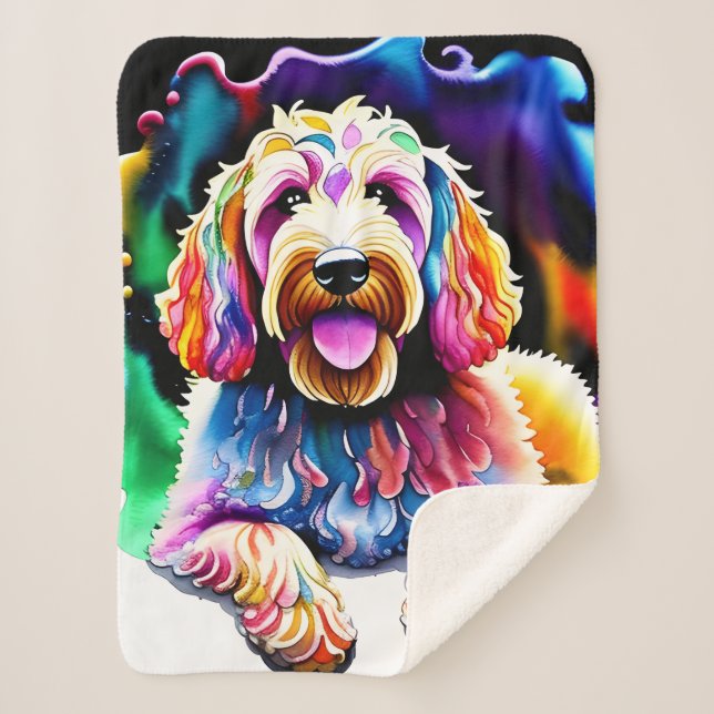 Manta Sherpa Goldendoodle Happy Dog Collection Sherpa Blanket (Anverso)