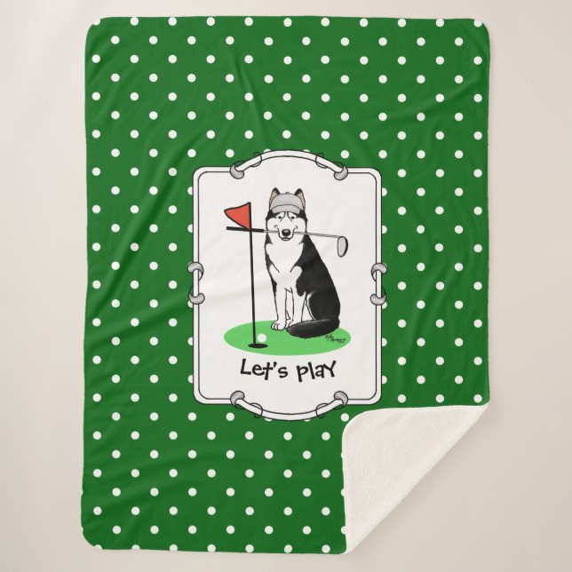 Manta Sherpa Golf Siberian Husky (negro) Perro jugando Cute Gra (Anverso)