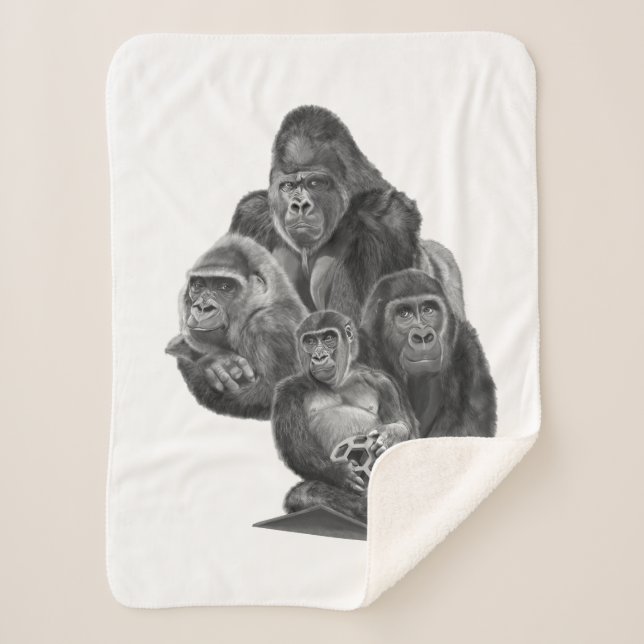 Manta Sherpa Gorilla Family Blanket ゴリラ家族のブランケット (GorillaLife) (Anverso)