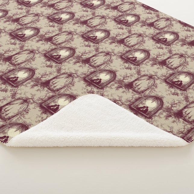 Manta Sherpa Gothic Love Valentine Burgundy Toile De Jouy  (3/4)