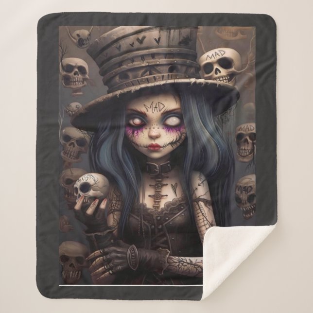 Manta Sherpa Gothic Steampunk Skull Girl – Dark Fantasy Cozy (Anverso)