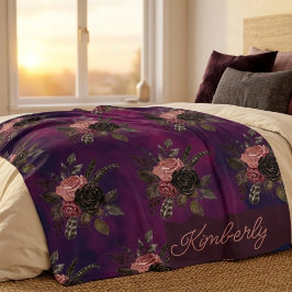 Manta Sherpa Gótico floral personalizado Nombre personalizado