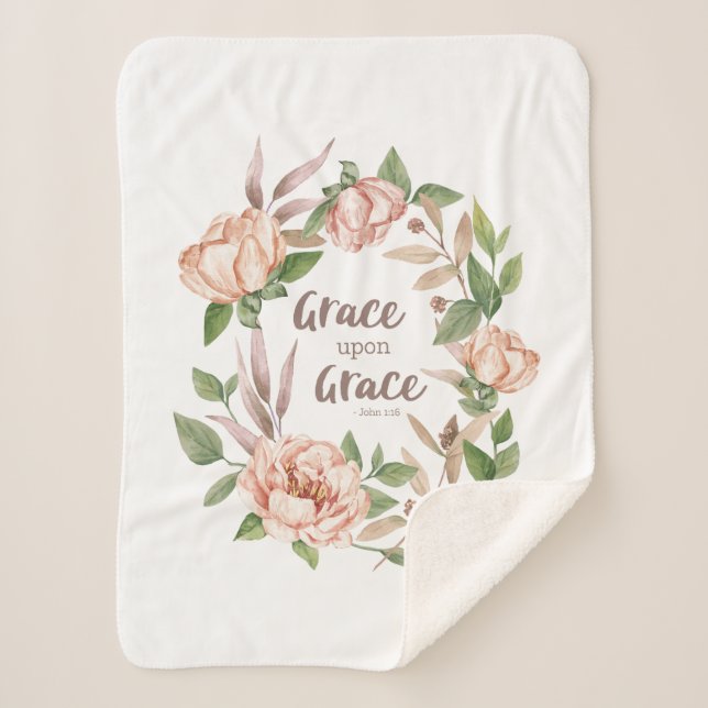 Manta Sherpa Grace Upon Grace - John 1:16 - Floral (Anverso)