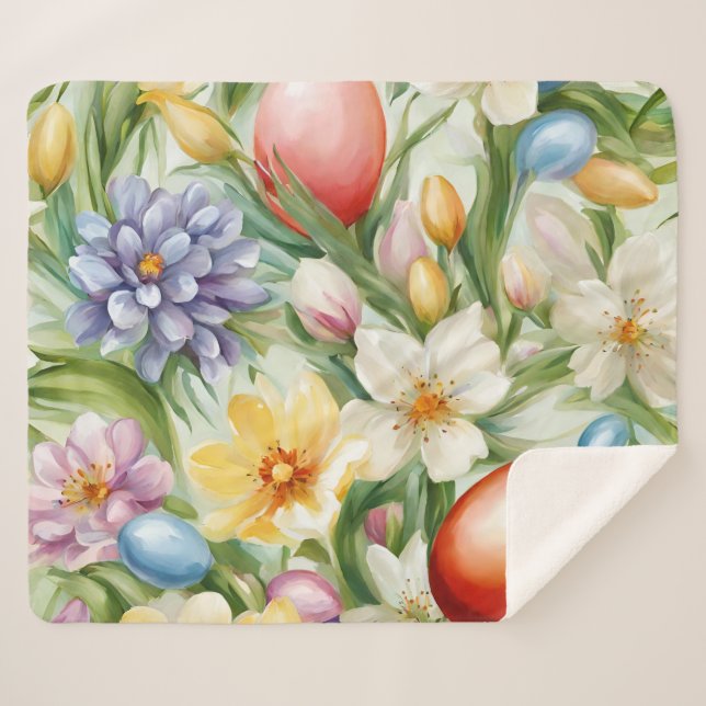 Manta Sherpa Graceful Apple Blossom, Tulips y Huevos de Pascua (Anverso (horizontal))